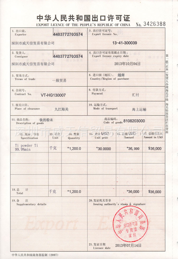 8108203000 钛的粉末